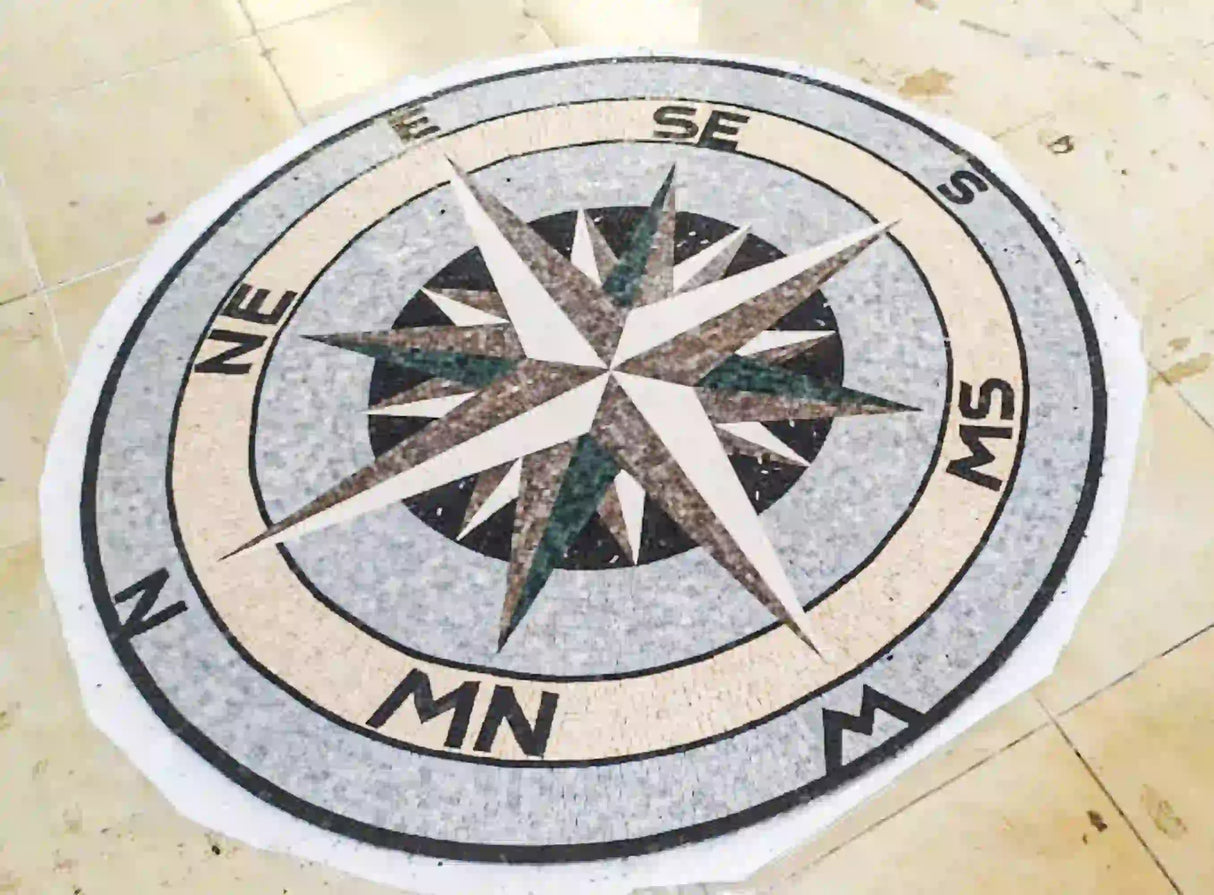 Customize Unique Nautical Compass Rose Design Marble Mosaic Medallion Flooring Tiles, Customization available for size and colors