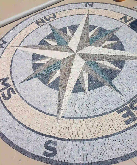 Compass Rose Nautical Marble Mosaic Tiles