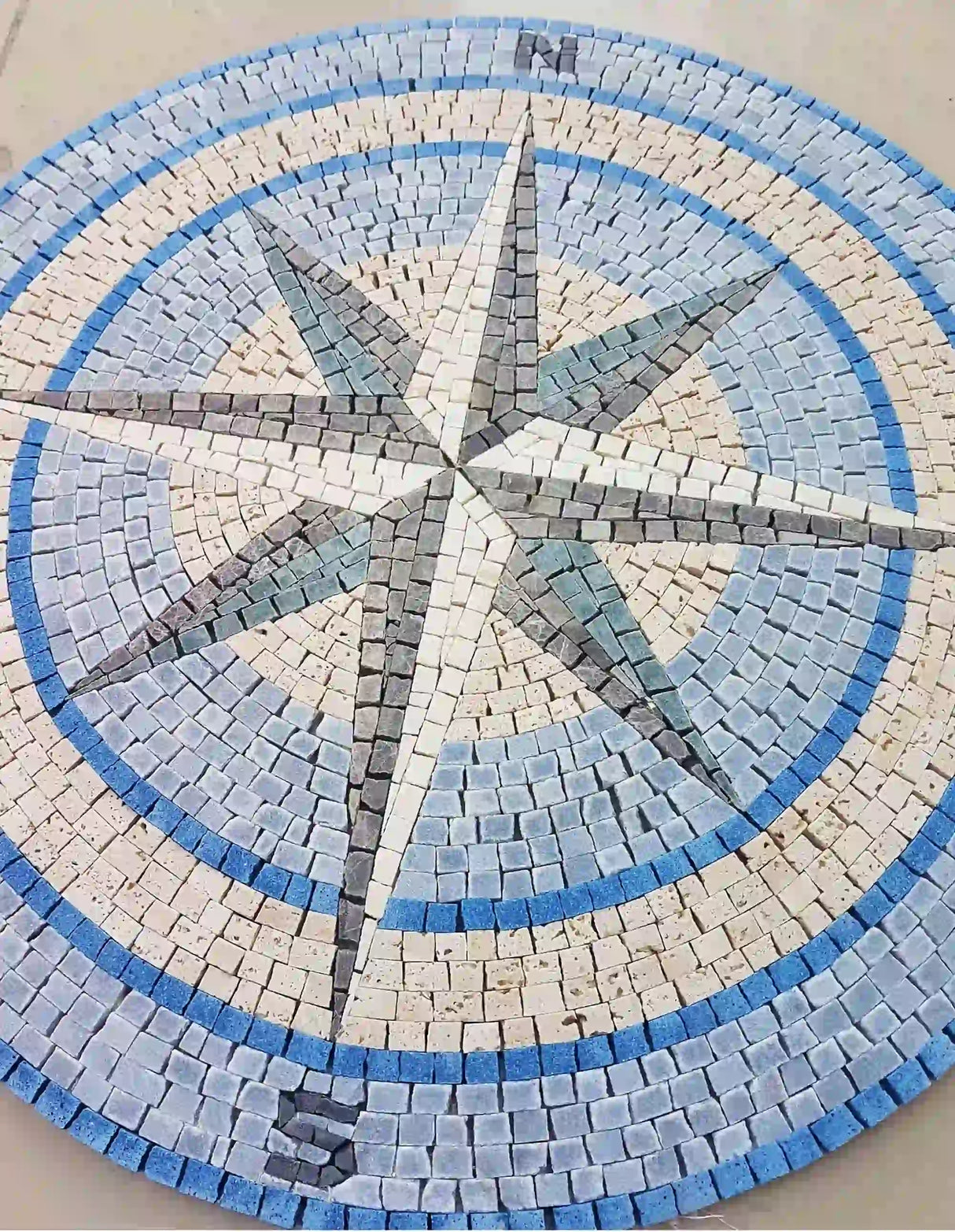 Personalize Your Unique Blue Round Nautical Compass Design Marble Mosaic Medallion Tiles, For Flooring or Wall, Shipping Worldwide