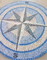 Personalize Your Unique Blue Round Nautical Compass Design Marble Mosaic Medallion Tiles, For Flooring or Wall, Shipping Worldwide