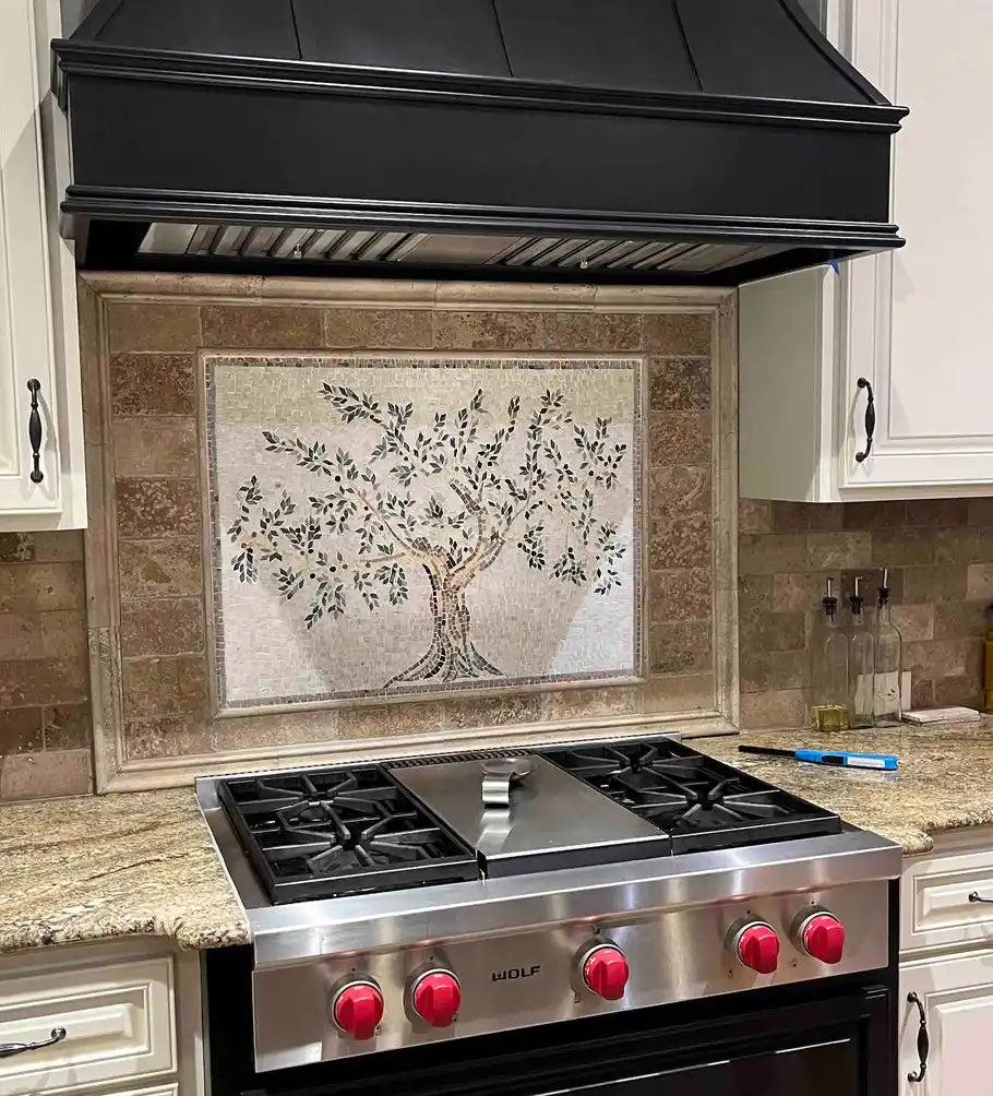 Personalizable Kitchen Backsplash Olive Tree Mosaic Artwork Tiles