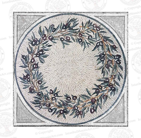 Olive Branches Square Mosaic Medallion